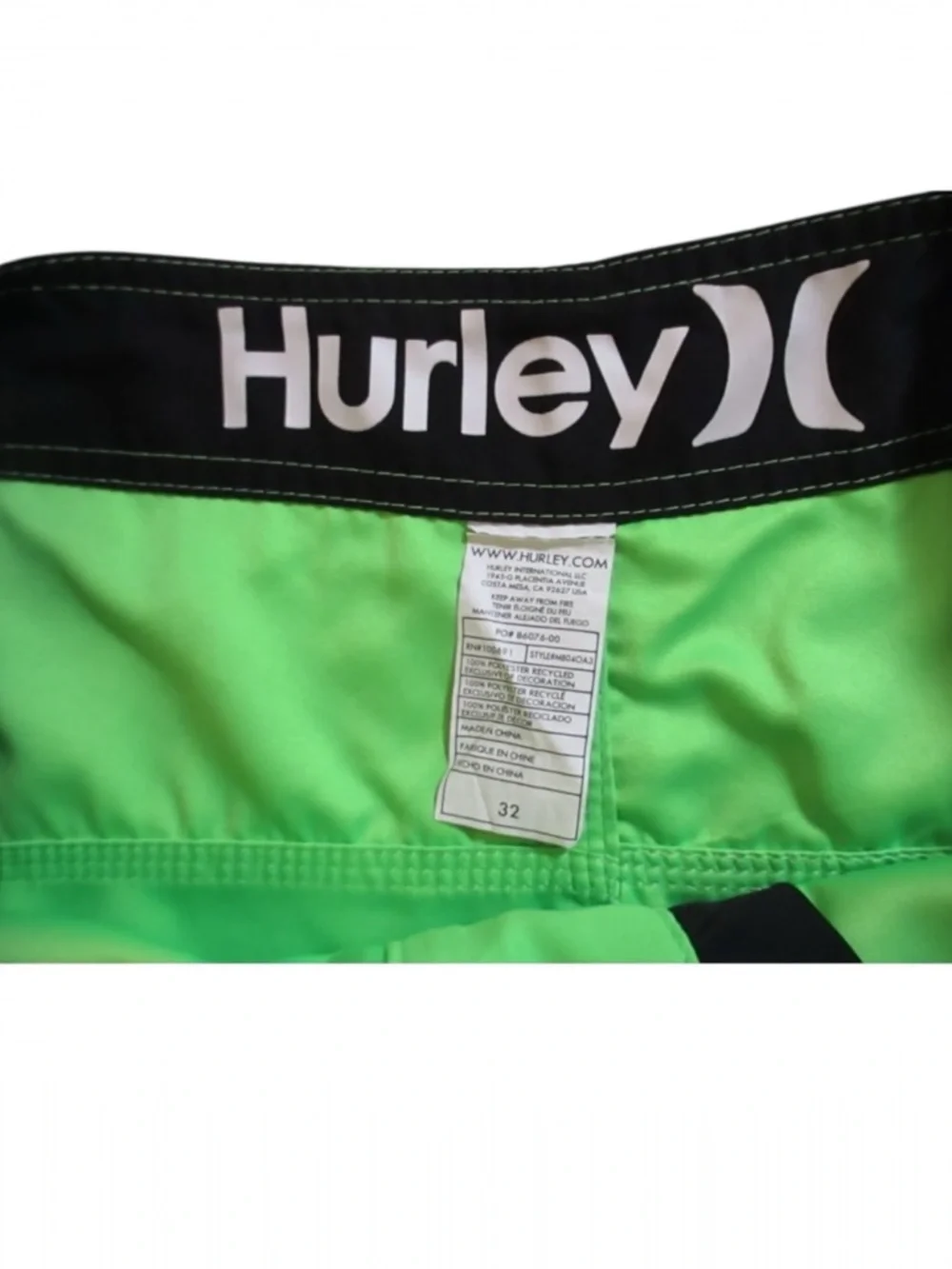 Hurley Men’s Bright Green Board Shorts Size 32